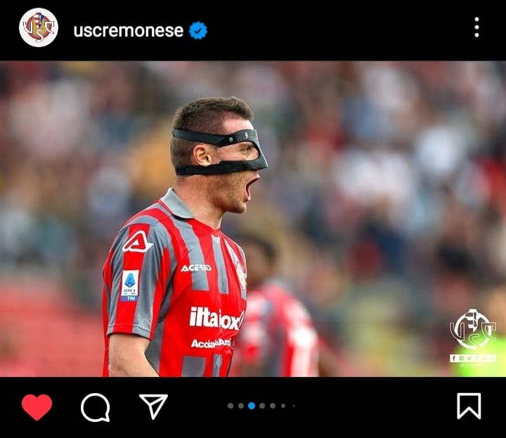 Daniel Ciofani maschera indossata durante Cremonese-Verona